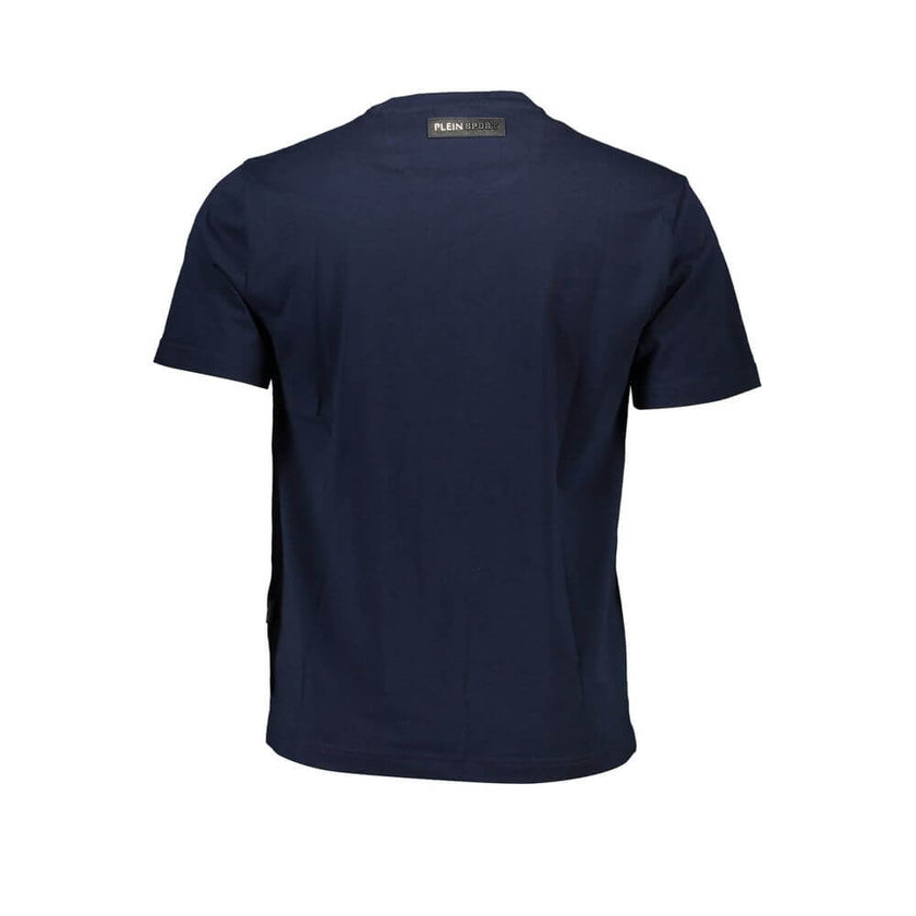 Blue Cotton Men T-ShirtElevate your casual ensemble with a touch of audacious flair in this Plein Sport T-shirt. Quintessential for the modern trendsetter, this short-sleeved tee is adorned with an eye-catching print paired with contrasting details that c
