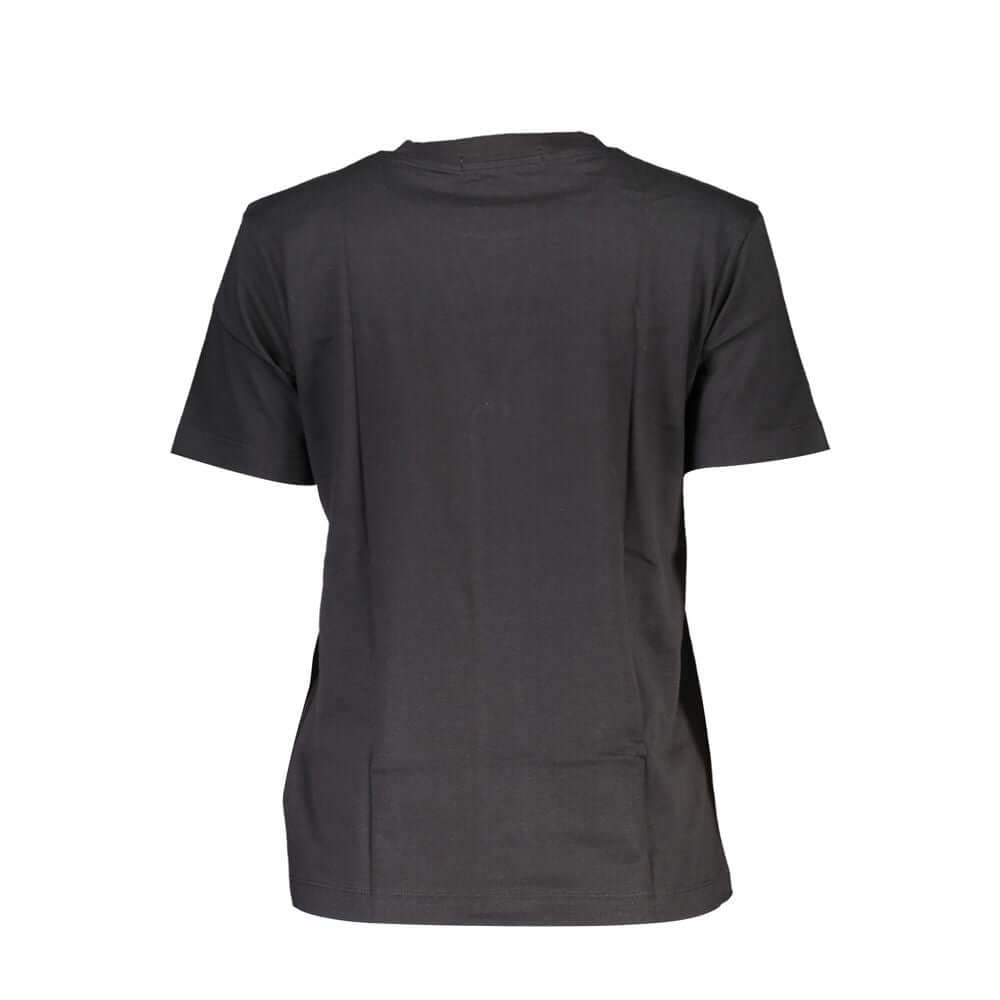 Black Cotton Women T-ShirtUnleash a wave of timeless style with Calvin Klein’s latest creation that epitomizes chic comfort. This short-sleeve T-shirt features a classic crew neck complemented by contrasting details that add a touch of edginess. Show off