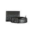 Black Polyethylene Mens WalletUnveil sophistication with this exclusive Calvin Klein duo. A sleek card holder paired with a metal buckle belt, measuring a precise 95cm in length, both items are highlighted by contrasting details that scream modernity. Ado