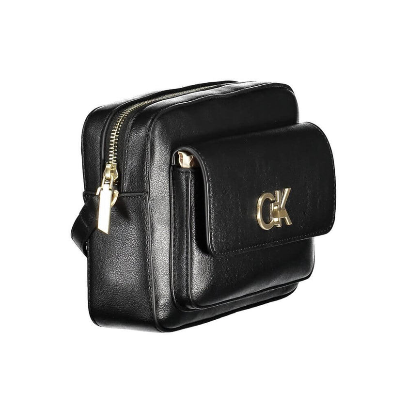 Black Recycled Polyester Women HandbagElevate your accessory game with the Calvin Klein sophistication you love. This minimalist yet impactful shoulder bag showcases the perfect blend of function and fashion. A sleek black silhouette crafted from 100% rec