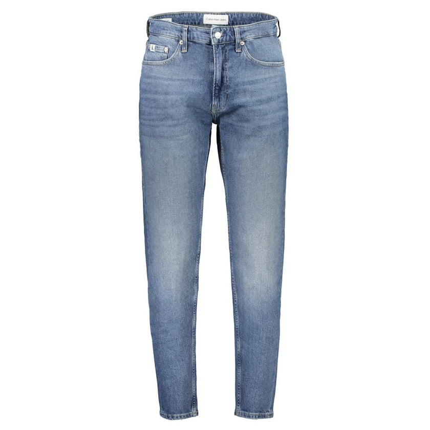 Blue Cotton Men JeansDive into the perfect blend of comfort and style with these Calvin Klein Regular Taper Jeans. Crafted for the modern man, these jeans boast a washed effect that exudes a sense of laid-back sophistication. The fusion of cotton and elas