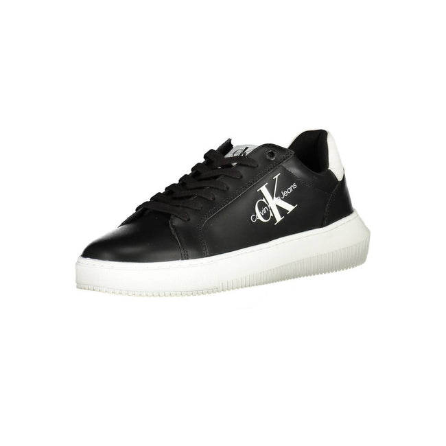 Sleek Black Lace-Up Sports SneakersDiscover the perfect blend of style and sustainability with these lace-up sports sneakers. Featuring a striking print, chic contrast details, and the signature logo, these shoes are as fashionable as they are eco-friendl