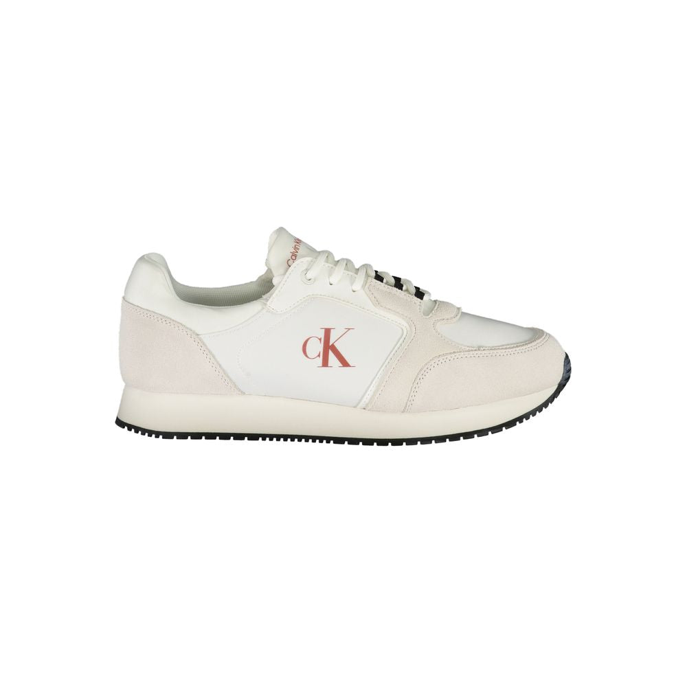 White Leather Men SneakerElevate your street style with the crisp sophistication of these Calvin Klein sneakers. Boasting a sleek white palette with bold, contrasting details, these kicks are engineered for the modern urbanite. The removable insole ensure