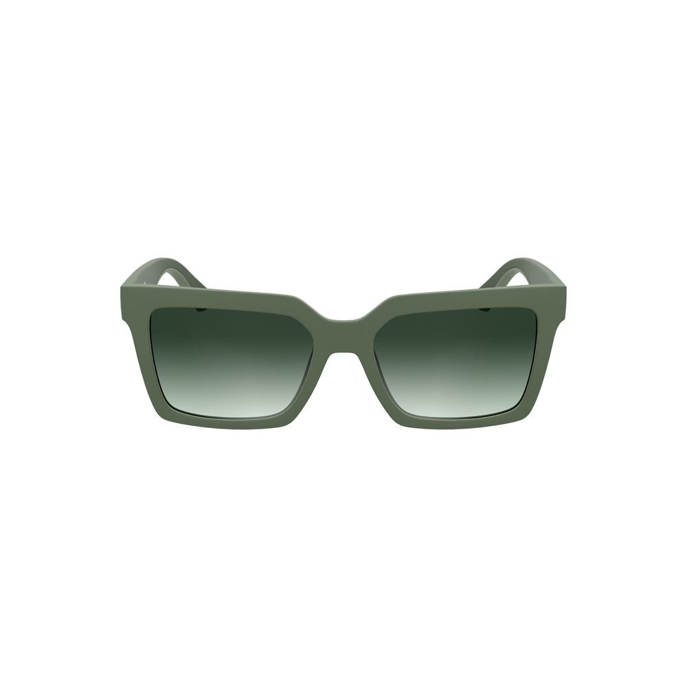 Green Bio-Based Fabric Women SunglassesMake a statement with these Calvin Klein sunglasses, crafted for the eco-conscious and the fashion-forward. Sporting a bio-based frame, these shades feature a classic square lens with a vibrant green tint, ensuring y