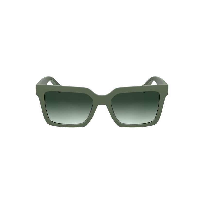 Green Bio-Based Fabric Women SunglassesMake a statement with these Calvin Klein sunglasses, crafted for the eco-conscious and the fashion-forward. Sporting a bio-based frame, these shades feature a classic square lens with a vibrant green tint, ensuring y