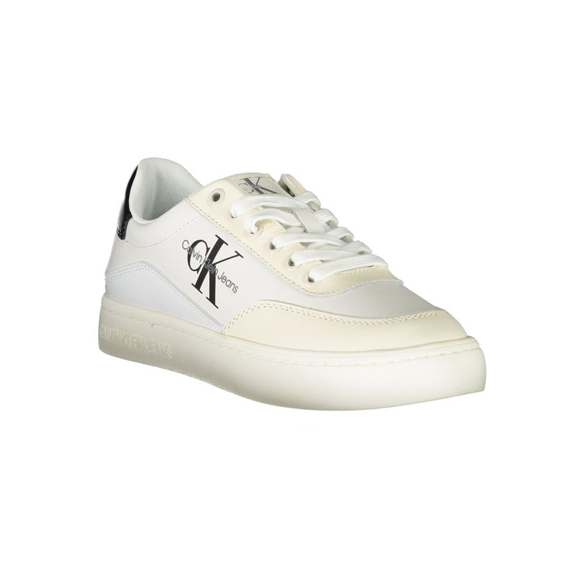 Chic White Lace-Up Sneakers with Contrast DetailingStep into sustainable style with these chic lace-up sneakers by Calvin Klein, featuring eye-catching contrast details and a distinctive logo print. Not only are these sneakers fashion-forward, they are ec