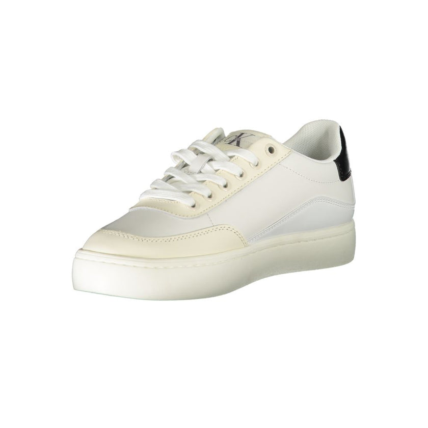Chic White Lace-Up Sneakers with Contrast DetailingStep into sustainable style with these chic lace-up sneakers by Calvin Klein, featuring eye-catching contrast details and a distinctive logo print. Not only are these sneakers fashion-forward, they are ec