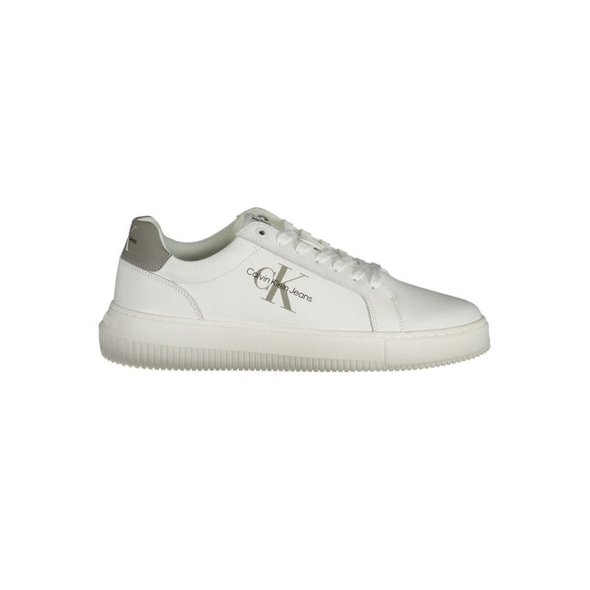 White Leather Men SneakerUnleash your stride with a touch of class in these sleek Calvin Klein sneakers. Designed for the modern urbanite, these shoes offer a perfect blend of sustainability and style, with a 50% recycled thermoplastic rubber sole. The wh