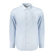 Light Blue Cotton Men ShirtElevate your wardrobe with the timeless sophistication of Calvin Klein. Tailored for a classic fit, this long sleeve shirt features a sharp button-down collar and adjustable 2-button cuffs. Detailed with exquisite embroidery and