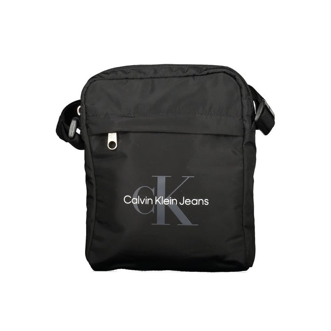 Black Polyester Men Shoulder BagElevate your accessory game with the sleek Calvin Klein Shoulder Bag, perfect for the modern trendsetter. Boasting a bold black hue and crafted with environmental consciousness in mind, this bag features a 95% recycled poly