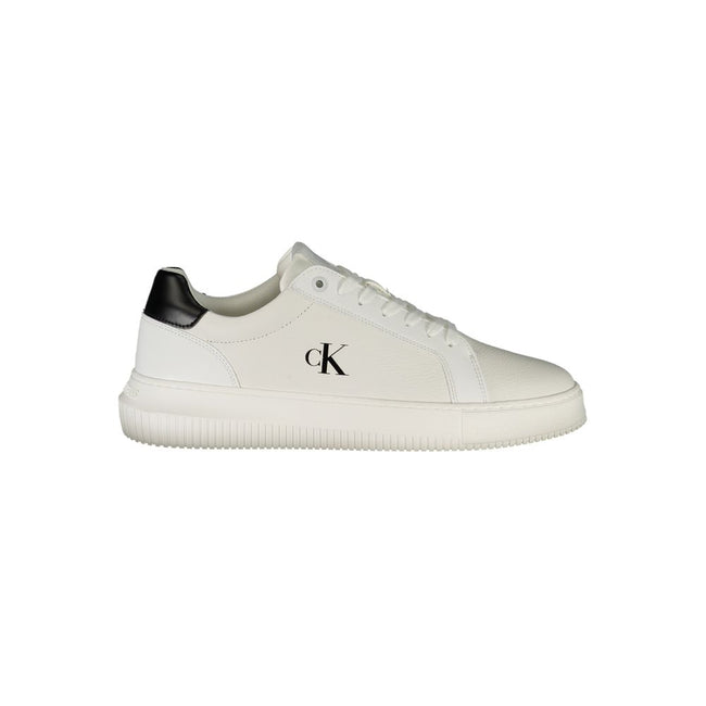 White Leather Men SneakerElevate your sneaker game with these sleek Calvin Klein sports shoes. Designed with a sharp eye on fashion, the contrasting black details pop against the crisp white, giving a modern edge to your every step. Featuring a removable