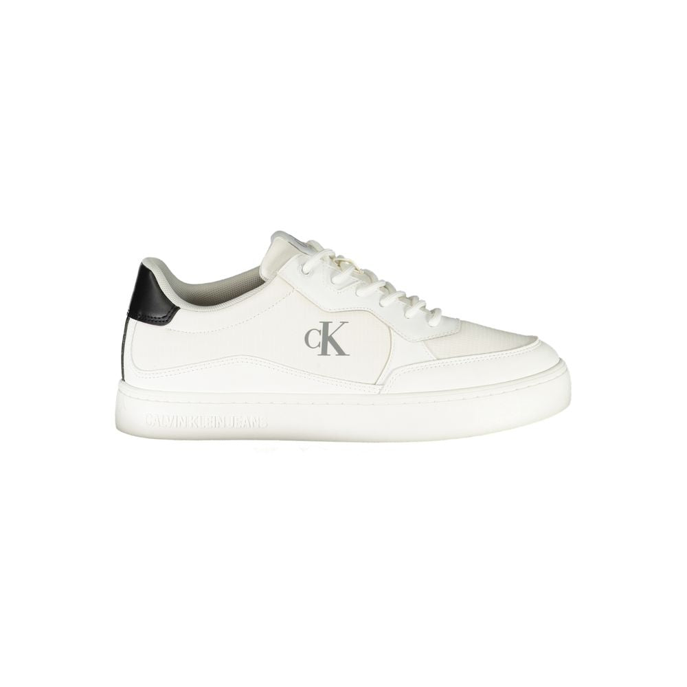 White Polyester Men SneakerStep into the world of quintessential style with these Calvin Klein sneakers. Tailored to perfection for the fashion-forward individual, these shoes showcase a sleek white palette with striking black accents. Crafted for those w