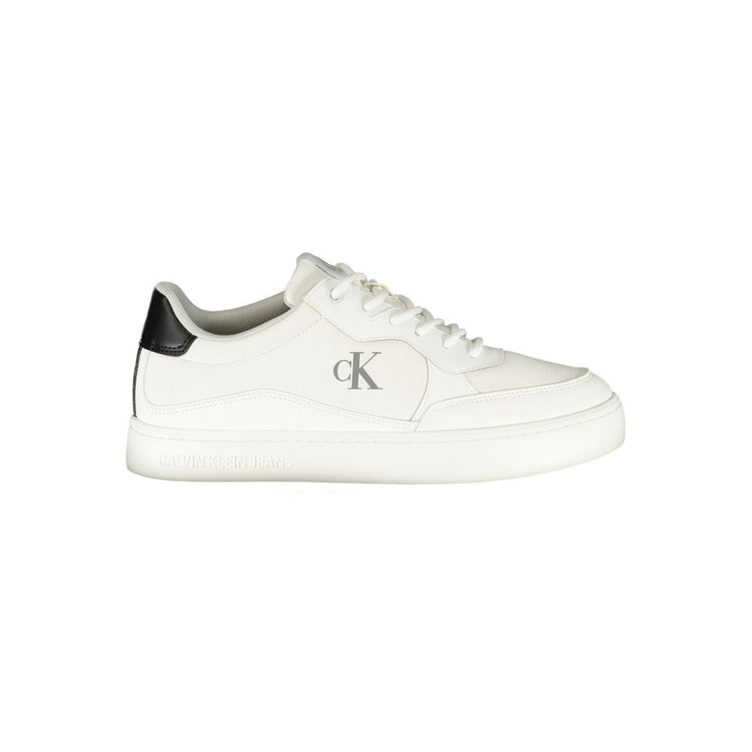 White Polyester Men SneakerStep into the world of quintessential style with these Calvin Klein sneakers. Tailored to perfection for the fashion-forward individual, these shoes showcase a sleek white palette with striking black accents. Crafted for those w