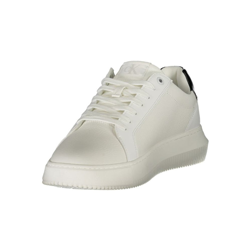 White Leather Men SneakerElevate your sneaker game with these sleek Calvin Klein sports shoes. Designed with a sharp eye on fashion, the contrasting black details pop against the crisp white, giving a modern edge to your every step. Featuring a removable