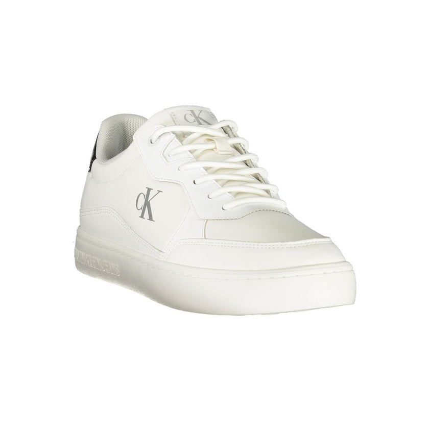 White Polyester Men SneakerStep into the world of quintessential style with these Calvin Klein sneakers. Tailored to perfection for the fashion-forward individual, these shoes showcase a sleek white palette with striking black accents. Crafted for those w