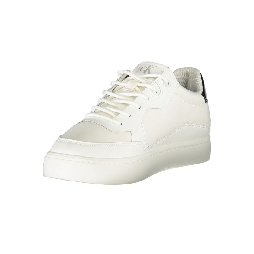 White Polyester Men SneakerStep into the world of quintessential style with these Calvin Klein sneakers. Tailored to perfection for the fashion-forward individual, these shoes showcase a sleek white palette with striking black accents. Crafted for those w