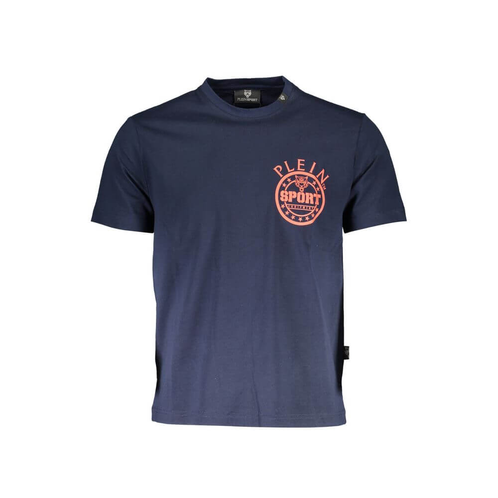 Blue Cotton Men T-ShirtElevate your t-shirt game with the audacious flair of Plein Sport. Crafted for the daring trendsetters, this blue short sleeve tee is emblazoned with a statement-making logo and print that demand attention. Whether it’s a casual day