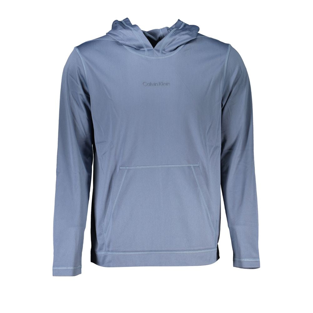 Blue Polyester Men's Hooded SweaterStep into the world of high-end sportswear with this striking Calvin Klein sweatshirt. Designed for the fashion-forward individual, this athletic staple meets luxury with its bold blue hue and iconic Calvin Klein logo em