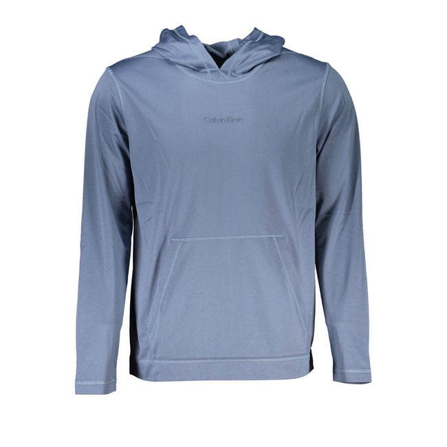 Blue Polyester Men's Hooded SweaterStep into the world of high-end sportswear with this striking Calvin Klein sweatshirt. Designed for the fashion-forward individual, this athletic staple meets luxury with its bold blue hue and iconic Calvin Klein logo em