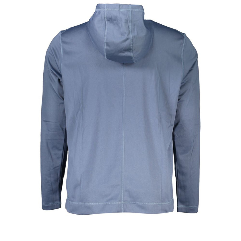 Blue Polyester Men's Hooded SweaterStep into the world of high-end sportswear with this striking Calvin Klein sweatshirt. Designed for the fashion-forward individual, this athletic staple meets luxury with its bold blue hue and iconic Calvin Klein logo em
