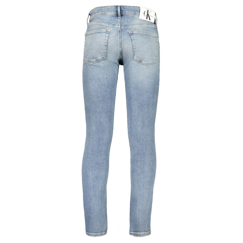 Blue Cotton Men JeansElevate your denim game with Calvin Klein’s exceptional take on the iconic SLIM TAPER JEANS. Crafted with a discerning blend of materials, these jeans boast a sleek washed effect that captures the essence of effortless style. Featurin