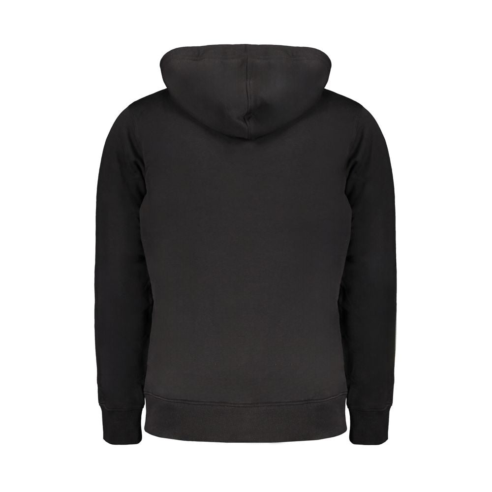 Black Cotton Men SweaterElevate your casual wardrobe with the sophisticated edge of Calvin Klein. This sleek black sweatshirt is expertly crafted with a blend of regenerative cotton and polyester, offering both comfort and durability. The classic design f