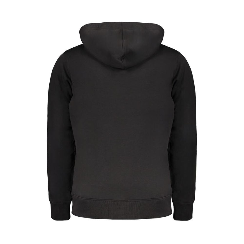 Black Cotton Men SweaterElevate your casual wardrobe with the sophisticated edge of Calvin Klein. This sleek black sweatshirt is expertly crafted with a blend of regenerative cotton and polyester, offering both comfort and durability. The classic design f