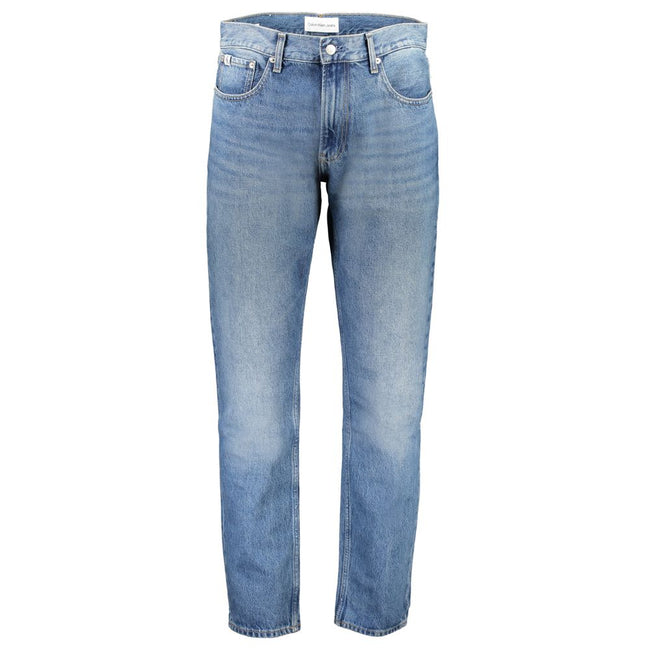 Blue Cotton Men JeansElevate your denim game with Calvin Klein’s AUTHENTIC STRAIGHT JEANS. Perfectly embodying the bold and trendy spirit, these jeans feature a stylish washed effect and classic 5-pocket design. Made with a commitment to sustainability, b