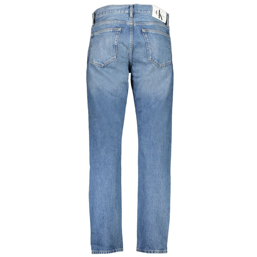 Blue Cotton Men JeansElevate your denim game with Calvin Klein’s AUTHENTIC STRAIGHT JEANS. Perfectly embodying the bold and trendy spirit, these jeans feature a stylish washed effect and classic 5-pocket design. Made with a commitment to sustainability, b