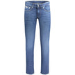 Blue Cotton Men JeansElevate your denim attire with Calvin Klein’s mastery in crafting jeans that are both sleek and comfortable. These slim-fit jeans boast a stylish and enduring five-pocket design, seamlessly blending functionality with fashion. Secured