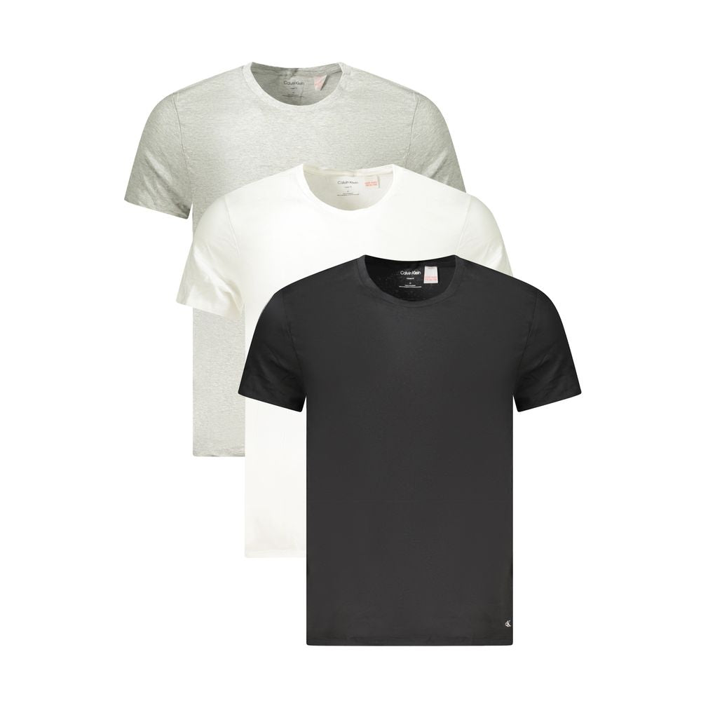 Gray Cotton Men T-ShirtDress in style with this essential Calvin Klein tri-pack, featuring short sleeve t-shirts in the most versatile shades of white, grey, and black. Elevate your casual wear with this pack that promises comfort without compromising on