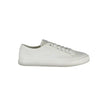 White Polyester Men SneakerDare to make a statement in these Calvin Klein sneakers, where classic design meets contemporary edge. Flaunting contrasting details and a bold logo, they embody the spirit of the modern urbanite. Crafted with a conscious mind,
