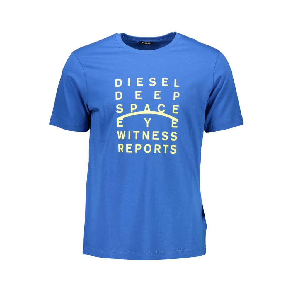Blue Cotton Men T-ShirtElevate your wardrobe with Diesel’s striking short sleeve T-shirt. A symbol of bold assurance, this crew neck tee boasts a standout print and the unmistakable Diesel logo. Crafted with the finest cotton for supreme comfort, it’s des