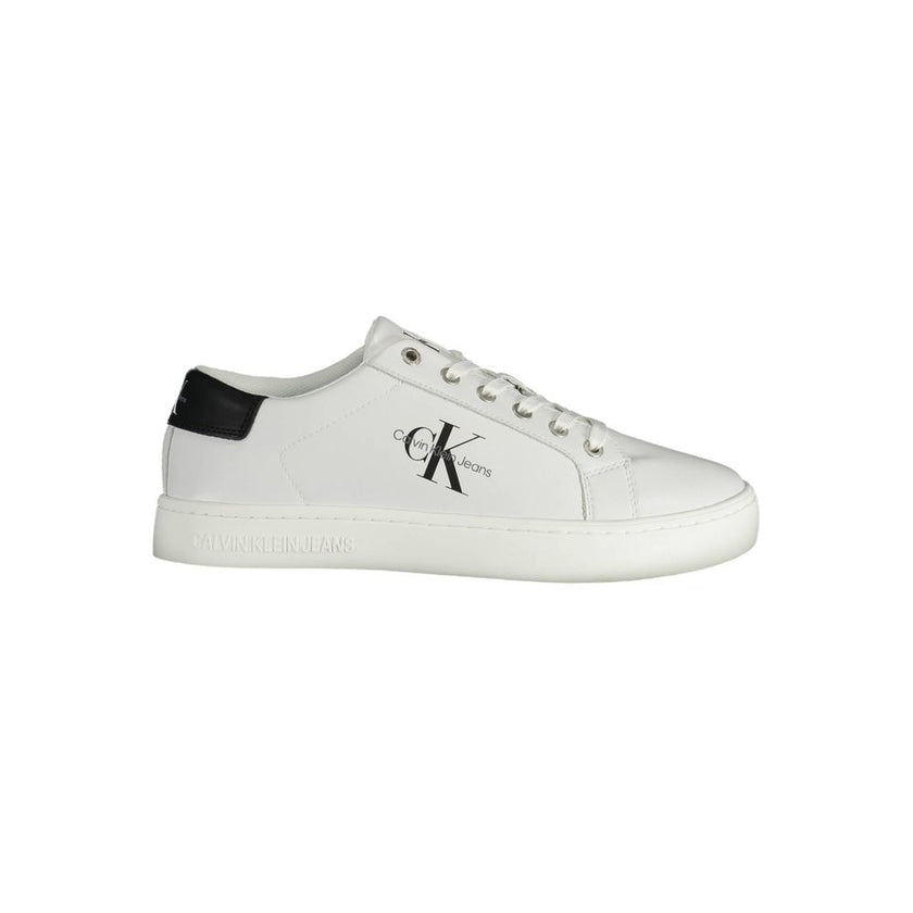 White Recycled Polyester Men SneakerElevate your sneaker game with Calvin Klein’s latest fusion of style and sustainability. These lace-up sports shoes boast bold contrasting details and modern print, featuring the iconic Calvin Klein logo. Constructed fr