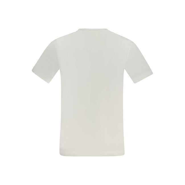 White Cotton Men T-ShirtElevate your wardrobe with the timeless sophistication of Calvin Klein. This sleek, white crew-neck T-shirt, designed with a bold Calvin Klein logo application, is crafted from 100% premium cotton for ultimate comfort. A perfect bl