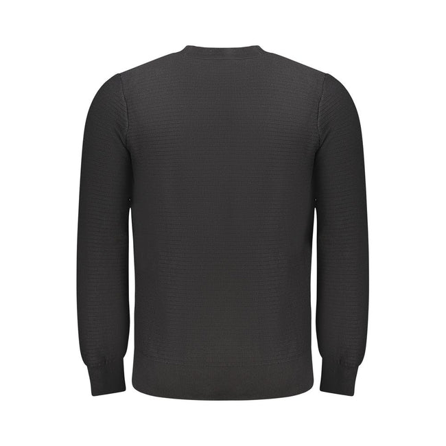 Black Cotton Men SweaterExperience the epitome of sleek sophistication with this Hugo Boss long-sleeved t-shirt. Crafted with impeccable attention to detail, its luxurious blend of 95% cotton and 5% cashmere ensures a touch of indulgence with every wear.