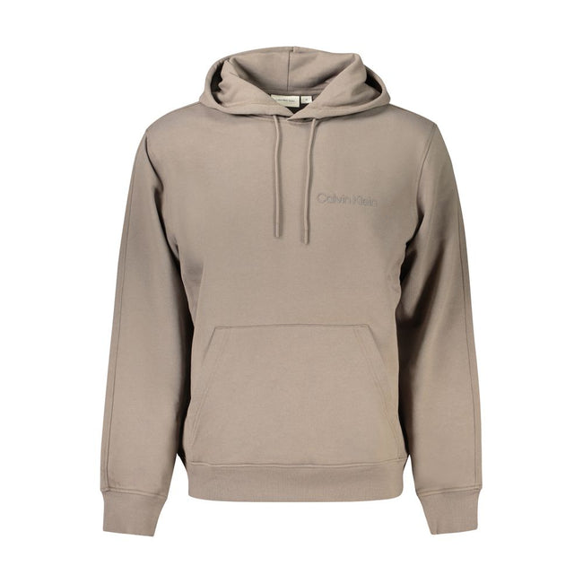 Brown Cotton Men SweaterWrap yourself in the epitome of comfort and style with this Calvin Klein hoodie. Crafted with 95% regenerative cotton, it speaks to your eco-conscious fashion sense. Its long sleeves, cozy hood, and central pocket provide both func