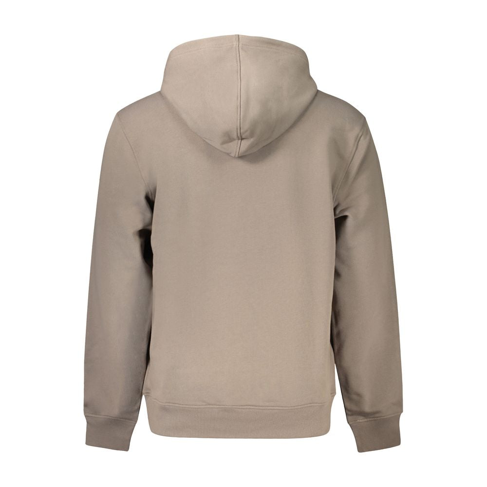 Brown Cotton Men SweaterWrap yourself in the epitome of comfort and style with this Calvin Klein hoodie. Crafted with 95% regenerative cotton, it speaks to your eco-conscious fashion sense. Its long sleeves, cozy hood, and central pocket provide both func