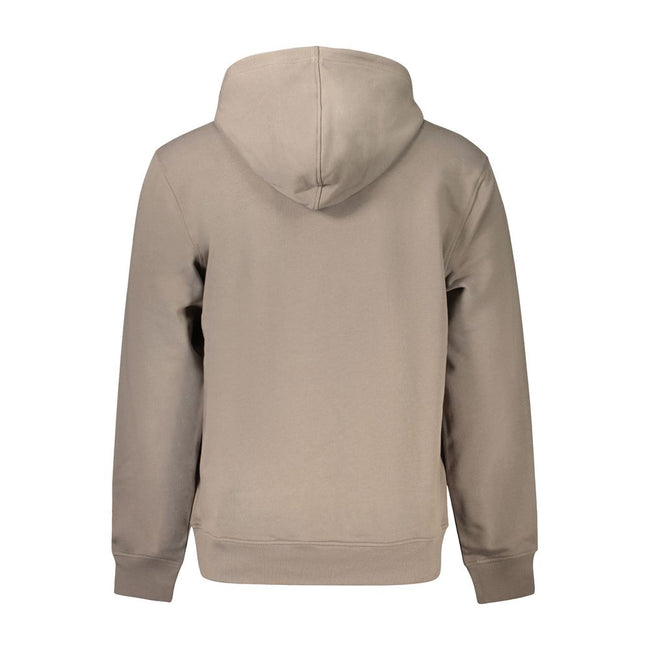 Brown Cotton Men SweaterWrap yourself in the epitome of comfort and style with this Calvin Klein hoodie. Crafted with 95% regenerative cotton, it speaks to your eco-conscious fashion sense. Its long sleeves, cozy hood, and central pocket provide both func