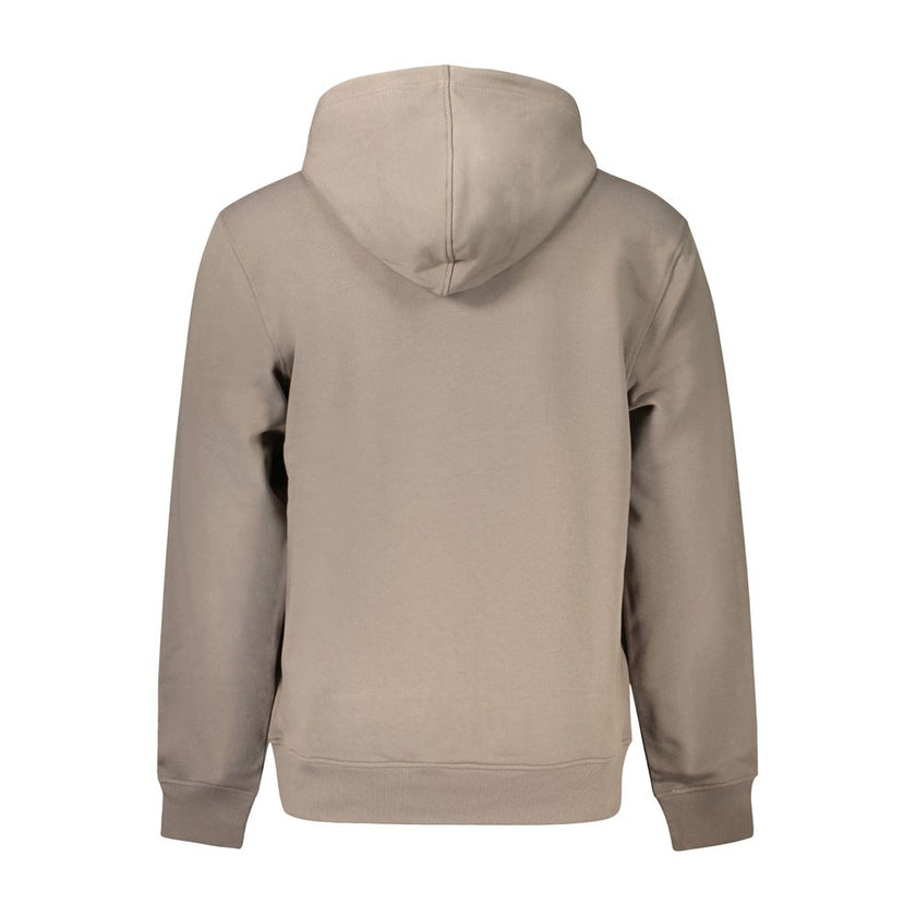 Brown Cotton Men SweaterWrap yourself in the epitome of comfort and style with this Calvin Klein hoodie. Crafted with 95% regenerative cotton, it speaks to your eco-conscious fashion sense. Its long sleeves, cozy hood, and central pocket provide both func