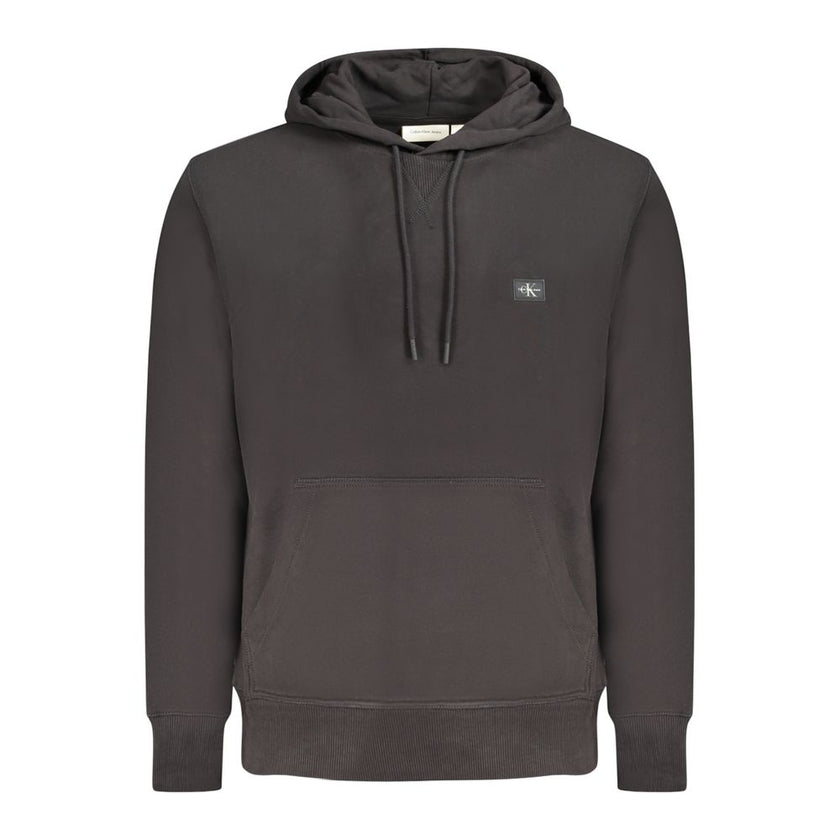Black Cotton Men SweaterUnleash the epitome of comfort meets style with this Calvin Klein long-sleeved hooded sweatshirt. Elevate your off-duty look with this sleek black number, crafted from 95% regenerative cotton blend, ensuring an eco-friendly approac