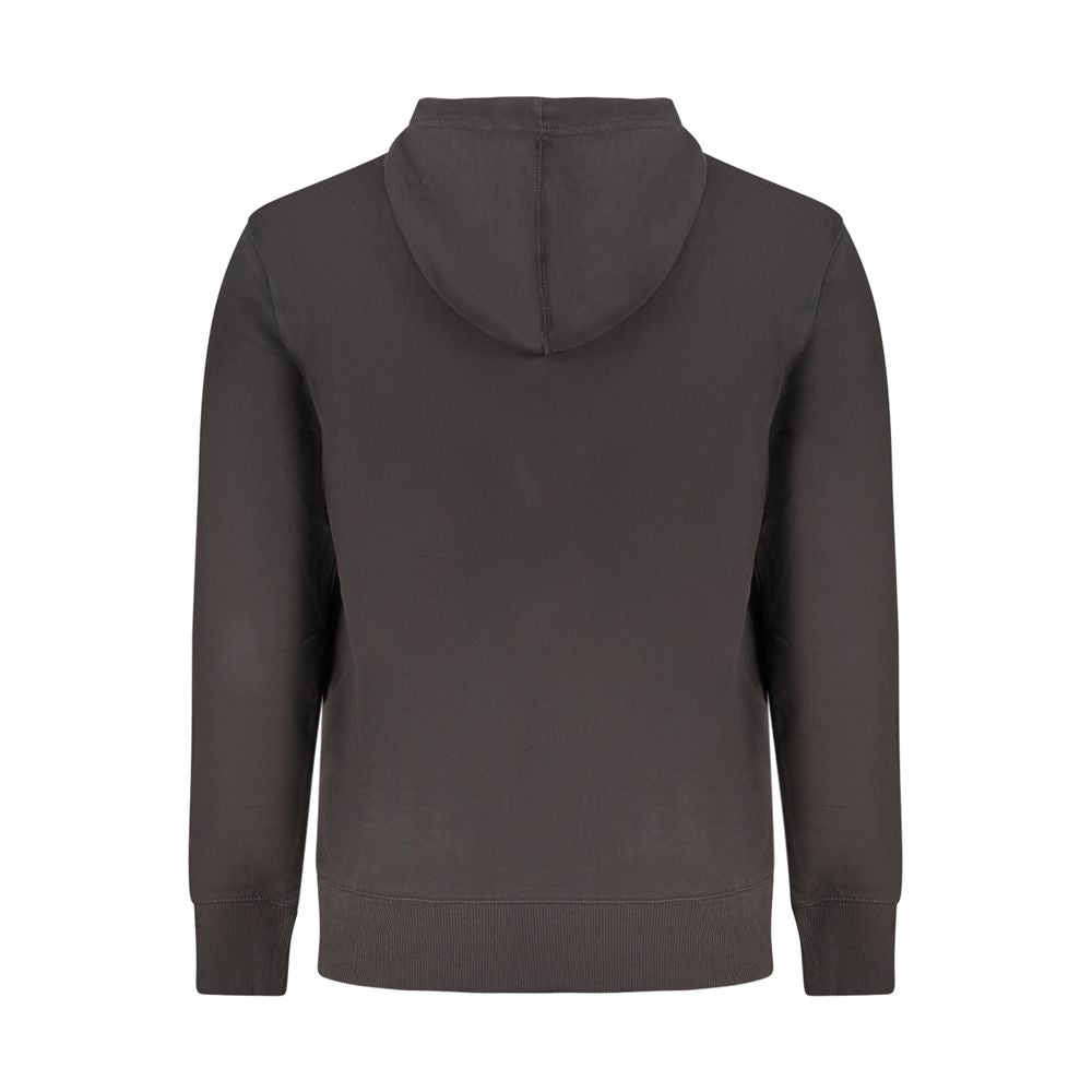 Black Cotton Men SweaterUnleash the epitome of comfort meets style with this Calvin Klein long-sleeved hooded sweatshirt. Elevate your off-duty look with this sleek black number, crafted from 95% regenerative cotton blend, ensuring an eco-friendly approac