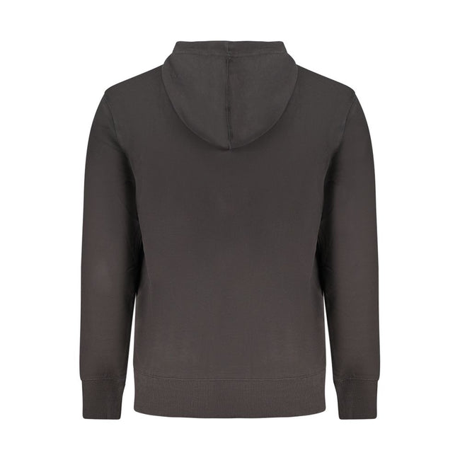 Black Cotton Men SweaterUnleash the epitome of comfort meets style with this Calvin Klein long-sleeved hooded sweatshirt. Elevate your off-duty look with this sleek black number, crafted from 95% regenerative cotton blend, ensuring an eco-friendly approac