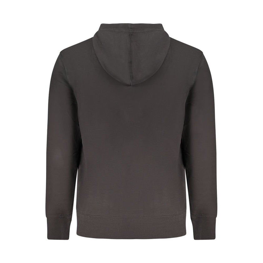 Black Cotton Men SweaterUnleash the epitome of comfort meets style with this Calvin Klein long-sleeved hooded sweatshirt. Elevate your off-duty look with this sleek black number, crafted from 95% regenerative cotton blend, ensuring an eco-friendly approac