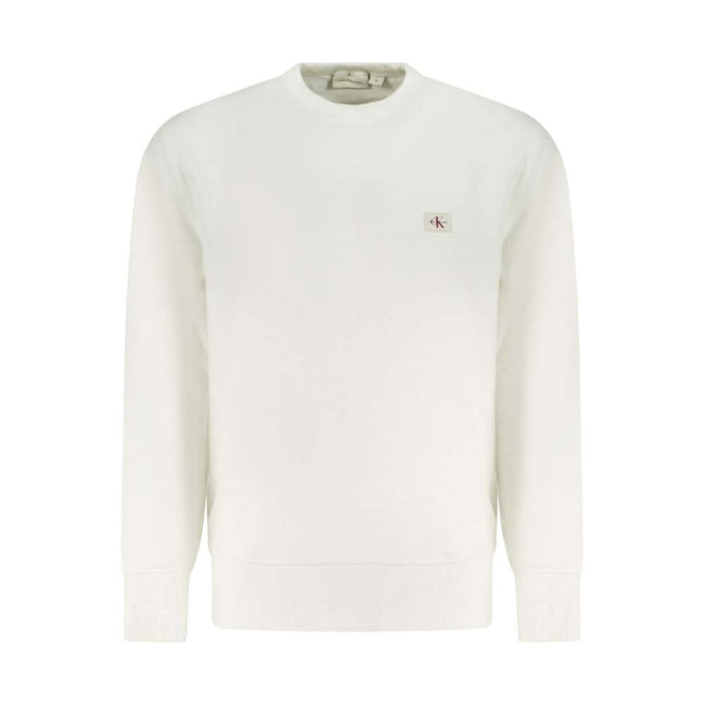 White Cotton Men SweaterDare to stand out with Calvin Klein’s latest creation, blending fashion-forward boldness with conscious fabric choices. This white long-sleeve sweatshirt features brushed cotton for a luxe feel, accented by eye-catching contrasting