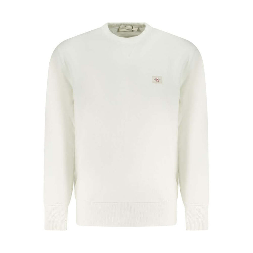 White Cotton Men SweaterDare to stand out with Calvin Klein’s latest creation, blending fashion-forward boldness with conscious fabric choices. This white long-sleeve sweatshirt features brushed cotton for a luxe feel, accented by eye-catching contrasting