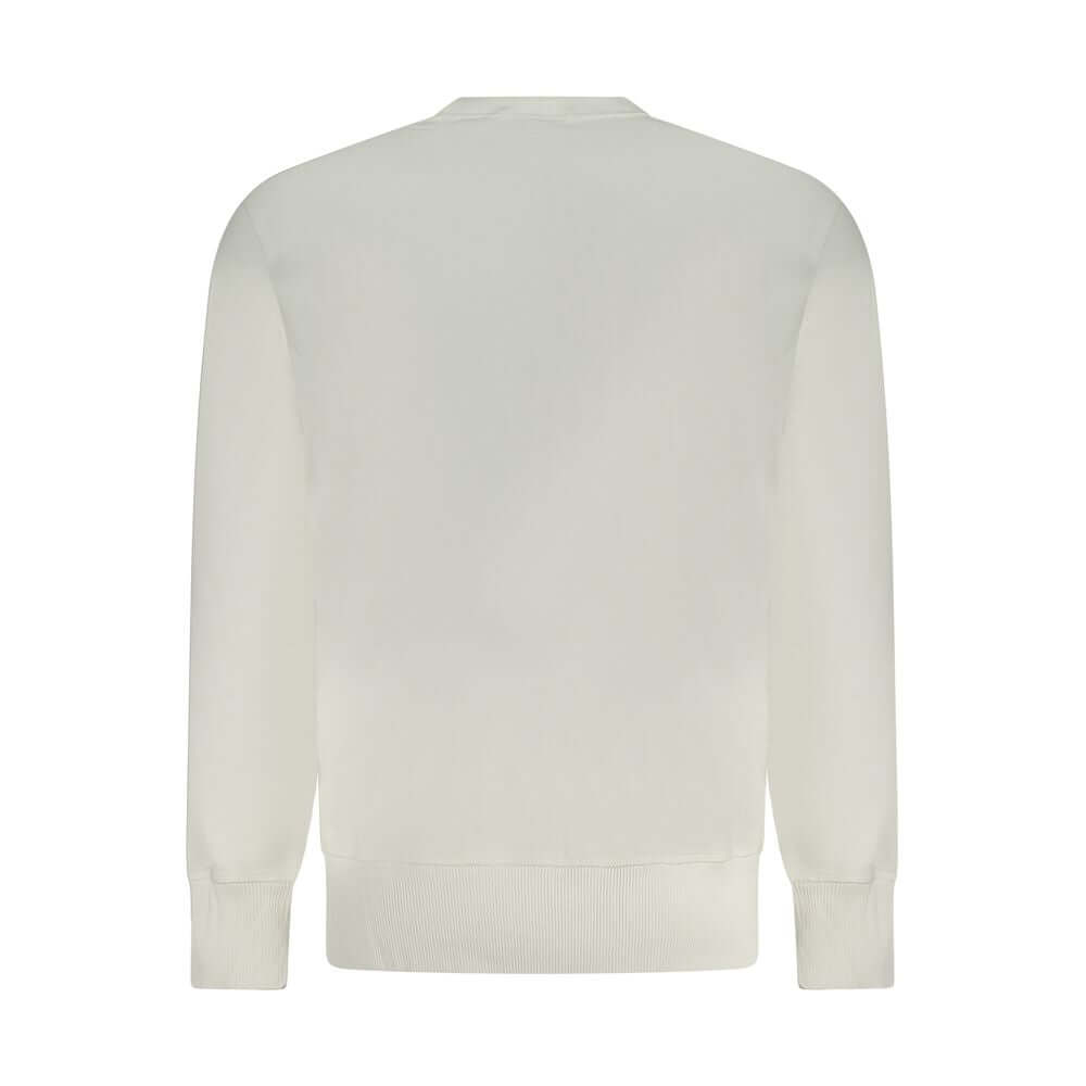 White Cotton Men SweaterDare to stand out with Calvin Klein’s latest creation, blending fashion-forward boldness with conscious fabric choices. This white long-sleeve sweatshirt features brushed cotton for a luxe feel, accented by eye-catching contrasting