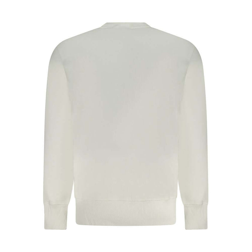 White Cotton Men SweaterDare to stand out with Calvin Klein’s latest creation, blending fashion-forward boldness with conscious fabric choices. This white long-sleeve sweatshirt features brushed cotton for a luxe feel, accented by eye-catching contrasting