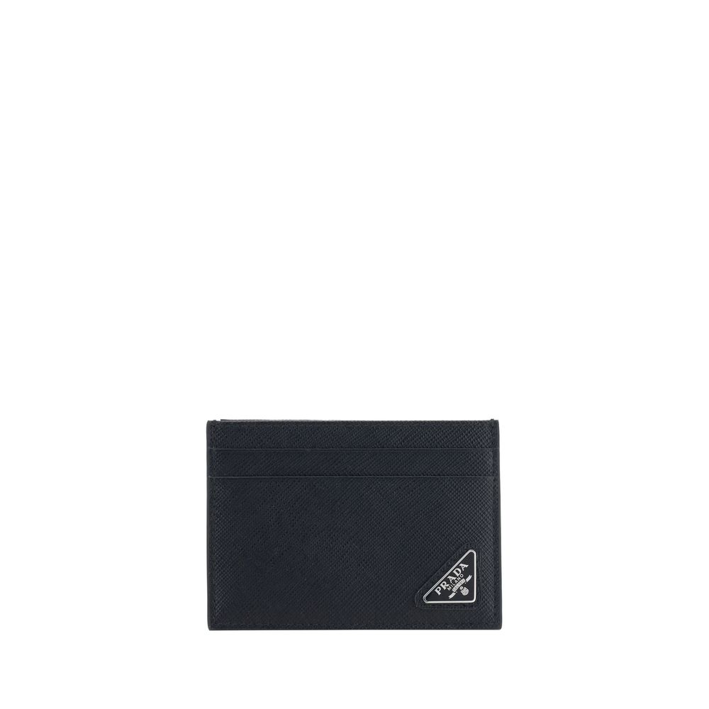 Black Calf Leather Bos Taurus WalletPrada’s Leather Card Holder is a compact and stylish accessory perfect for everyday use. Featuring card slots on the front and back, it combines functionality and style in an essential design. The iconic enameled triang