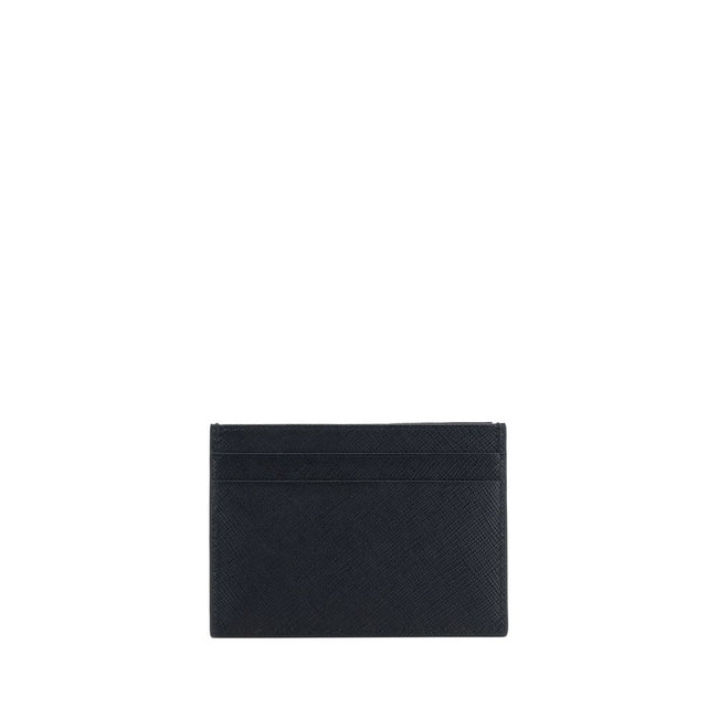 Black Calf Leather Bos Taurus WalletPrada’s Leather Card Holder is a compact and stylish accessory perfect for everyday use. Featuring card slots on the front and back, it combines functionality and style in an essential design. The iconic enameled triang